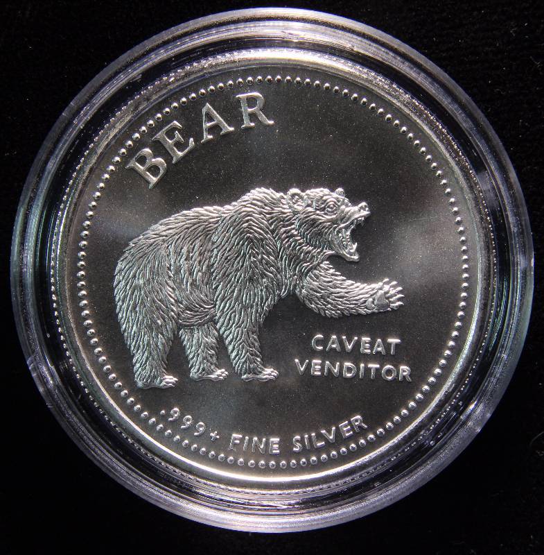 1 TROY Oz. .999 FINE SILVER BEAR BULL DESIGN IN AIRTITE HOLDER
