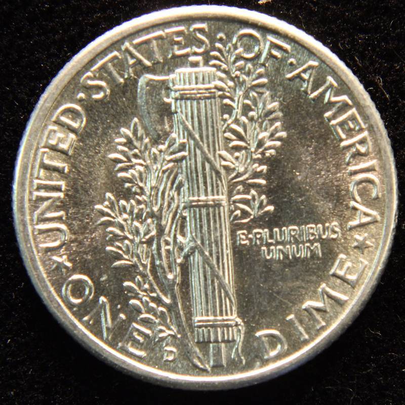1943-D MERCURY SILVER DIME BU UNC FSB FULL SPLIT BANDS
