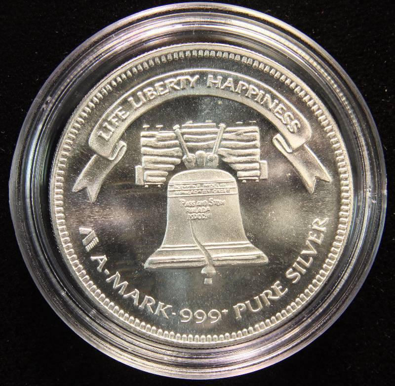1 TROY Oz. .999 FINE SILVER ROUND 1986 A-MARK IN AIRTITE HOLDER