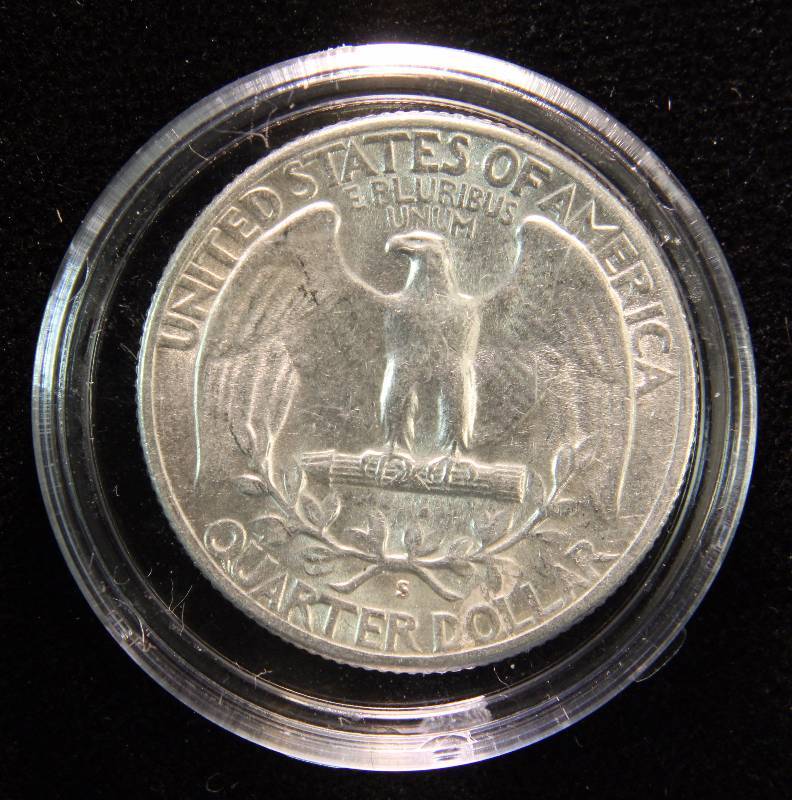 1947-S WASHINGTON SILVER QUARTER AU IN AIRTITE HOLDER