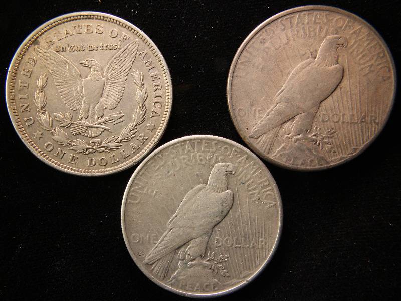 LOT OF 3 SILVER DOLLARS PEACE 1923-S & 1922-S & 1921 MORGAN