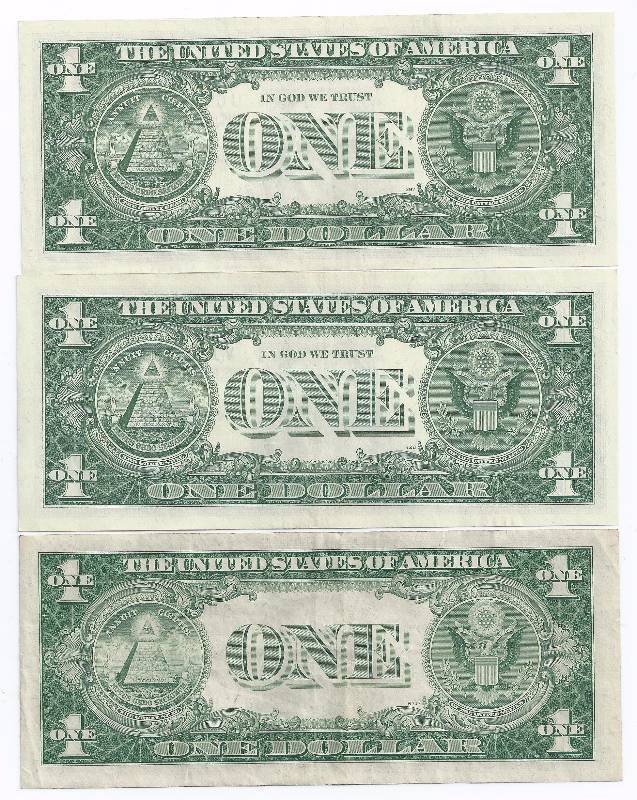 LOT OF 3 $1 SILVER CERTIFICATES 2 1957B AUUNC AND 1 1935-F XF PLUS
