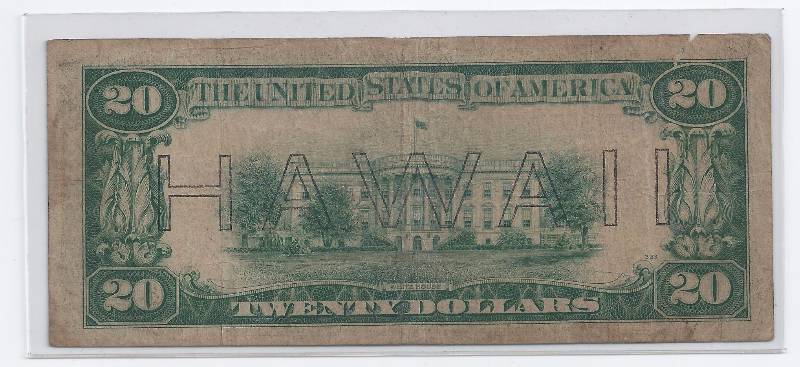 SERIES 1934-A $20 DOLLAR FEDERAL RESERVE NOTE HAWAII WW2 EMERGENCY ISSUE CURRENCY