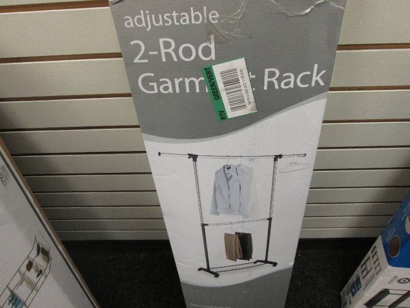 lot 90 image: Adjustable 2-Rod Garment Rack...