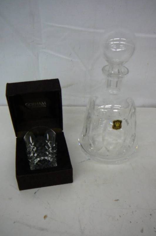 lot 72 image: Lead Crystal Liquor decanter E& R Lead Crystal Shot glass Gorham