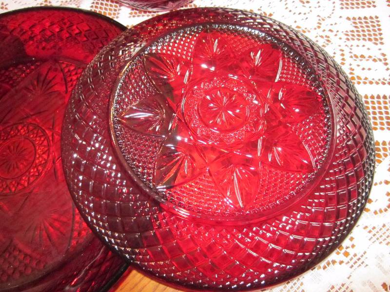 Red Glass Dish Set and Blue Glass Casseroles