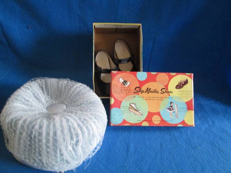 vintage baby shoes and vintage blue...