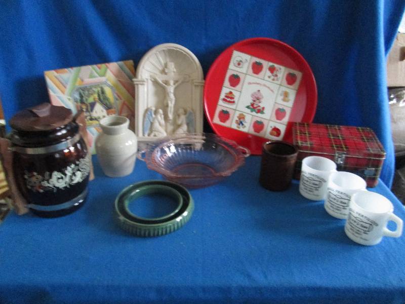 lot of vintage kitchen dishes, lunc...