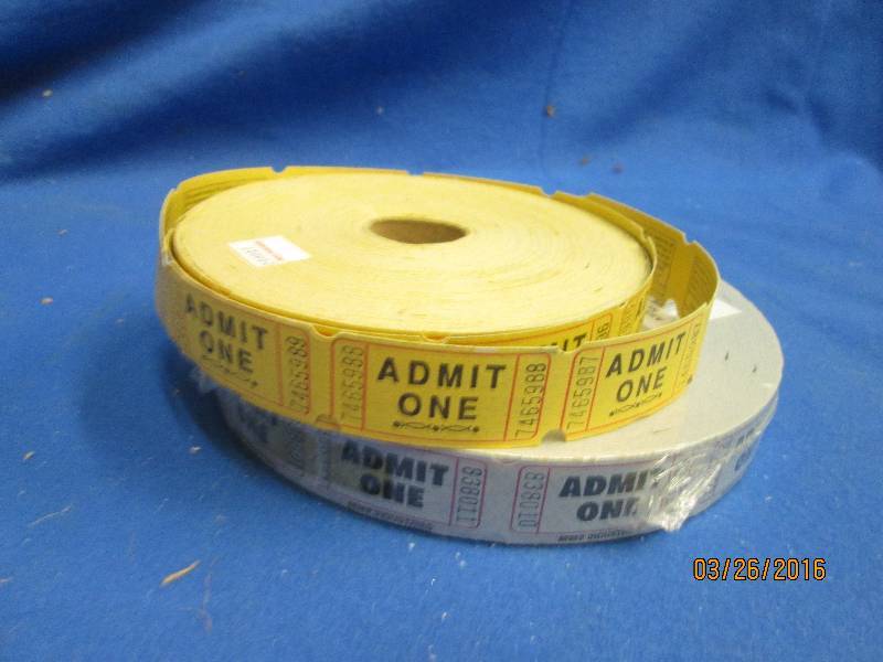 2 rolls of tickets, admit one, numb...