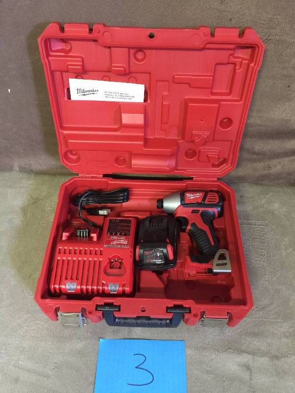 lot 3 image: Milwaukee M18 Lithium-Ion 14 in. Cordless Hex Impact Driver kit- battery and charger included