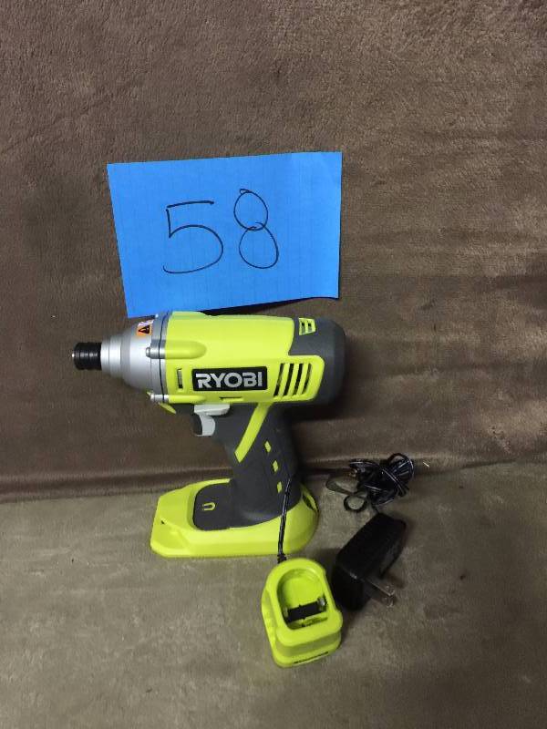 lot 58 image: RYOBI ONE 18-Volt Lithium-Ion Starter Drill  LIKE NEW CONDITIONS MISING BATTERY