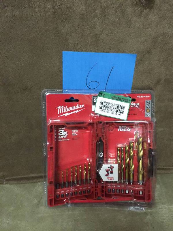 lot 61 image: Milwaukee Titanium Shockwave Drill Bit Kit (15-Piece) New