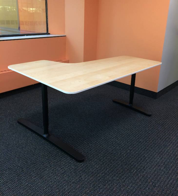 Ikea Bekant Corner Desk Left Sit Stand Birch Veneer Top Black