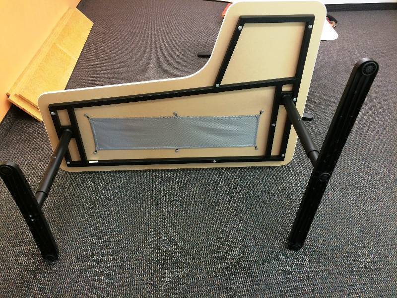 lot 21 image: IKEA BEKANT Corner desk Left sitstand, birch veneer top, black legs Office Desk Excellent Pre-owned Condition $699.00 Current Retail at Ikea