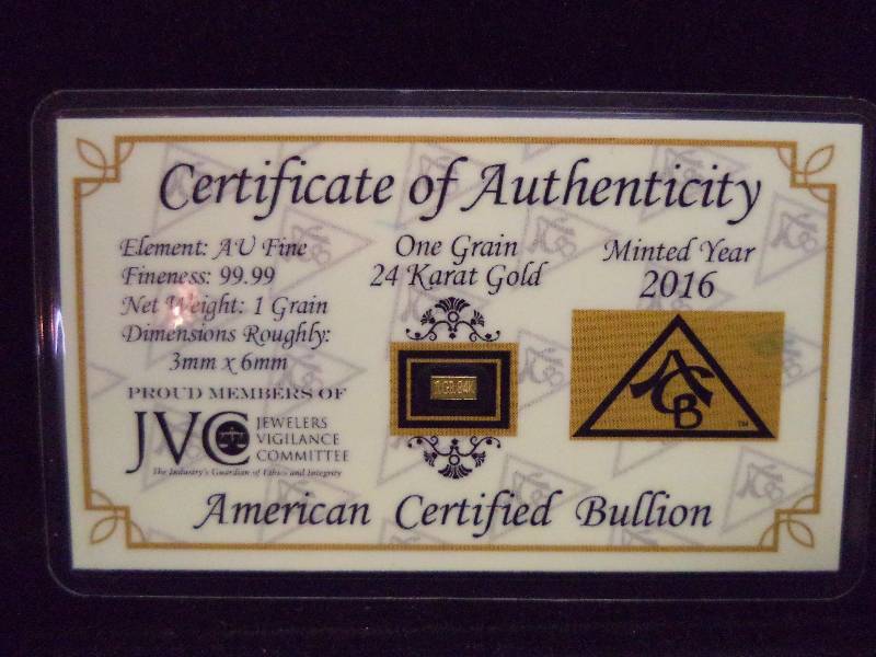 American Ceritfied Bullion - 1 grain 24k gold