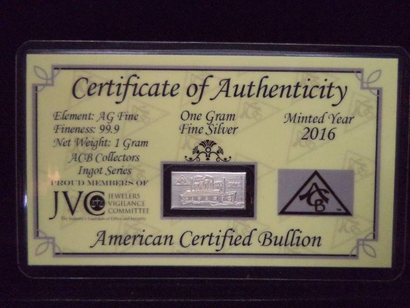 American Ceritfied Bullion - 1 gram fine silver