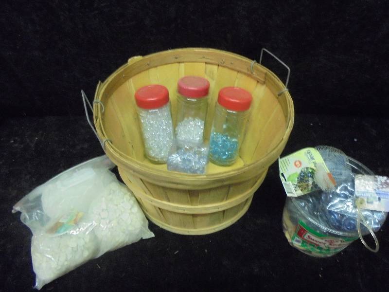 lot 43 image: Basket with Decorative Rocks, etc
