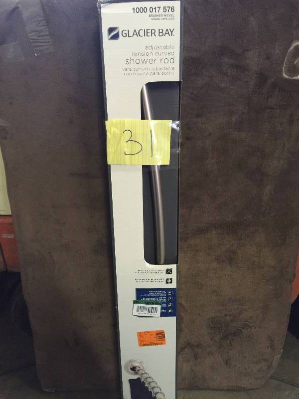 lot 31 image: Glacier Bay Rustproof 72 in. Adjustable Tension Mount Curved Shower Rod in Brushed Nickel