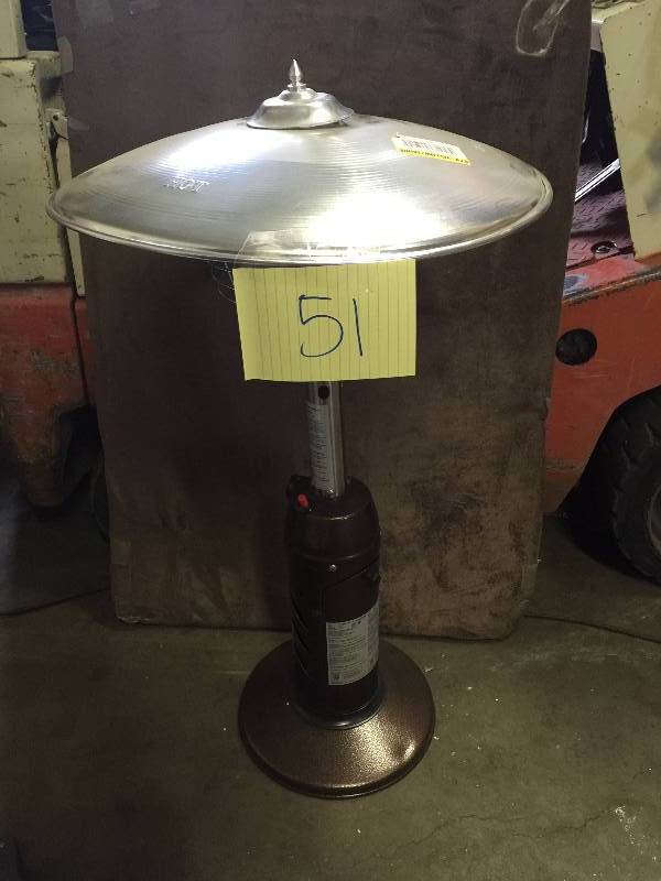 lot 51 image: Ganderson 11,000 BTU Powder Coated Bronze Tabletop Propane Patio Heater