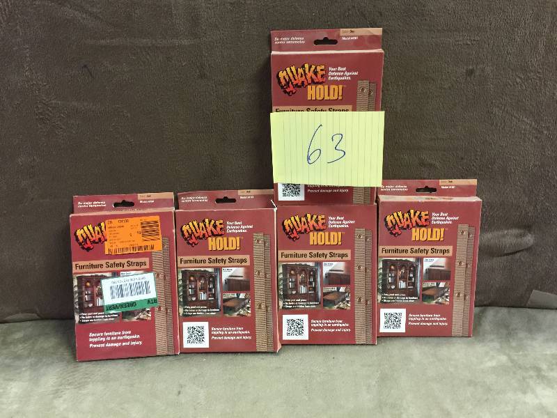 lot 63 image: Lot of 5 QuakeHOLD Oak Furniture Safety Strap new