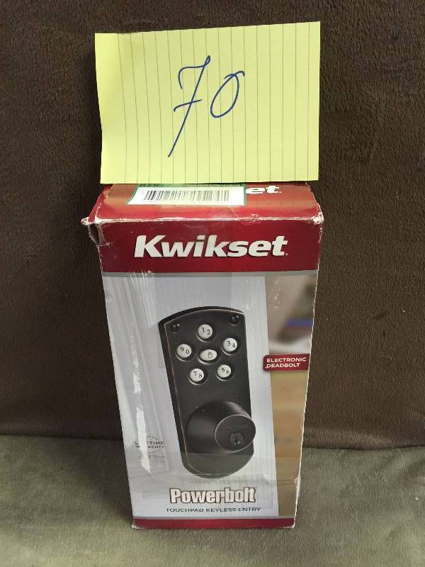 lot 70 image: Kwikset Powerbolt Single Cylinder Venetian Bronze Electronic Deadbolt Featuring SmartKey