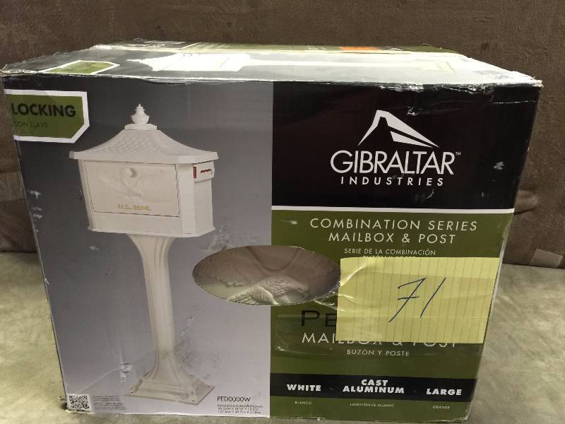 lot 71 image: Gibraltar Mailboxes  Pedestal Post-Mount Mailbox, White New