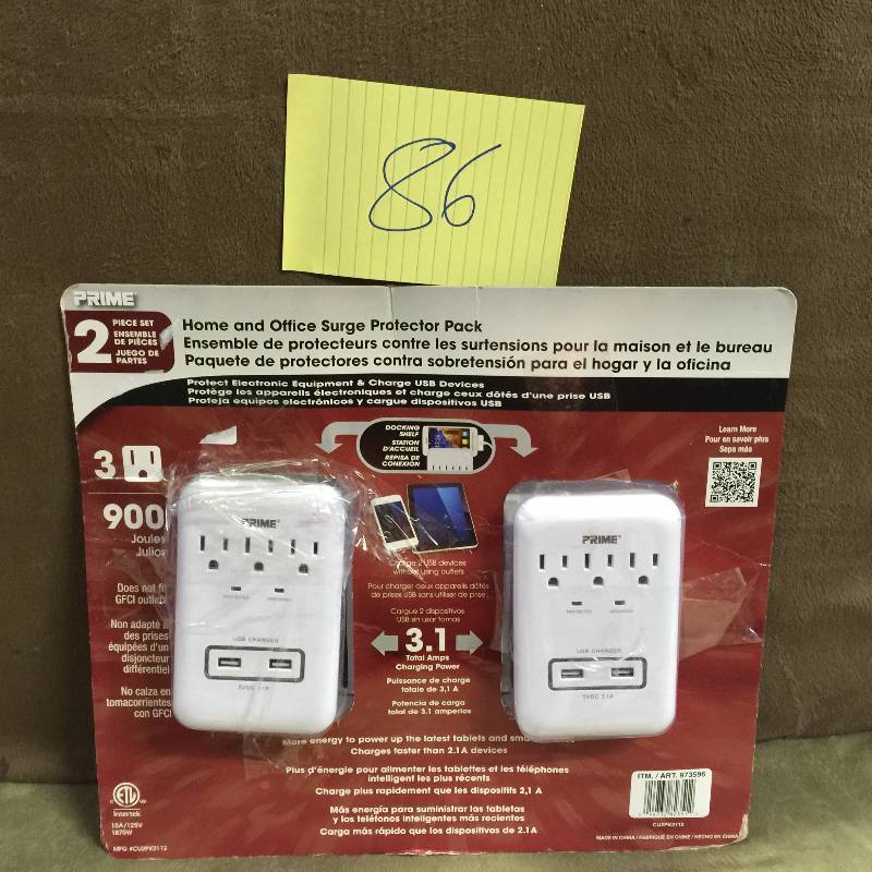lot 86 image: Prime 973596 Home & Office Surge Protector, 2 Piece