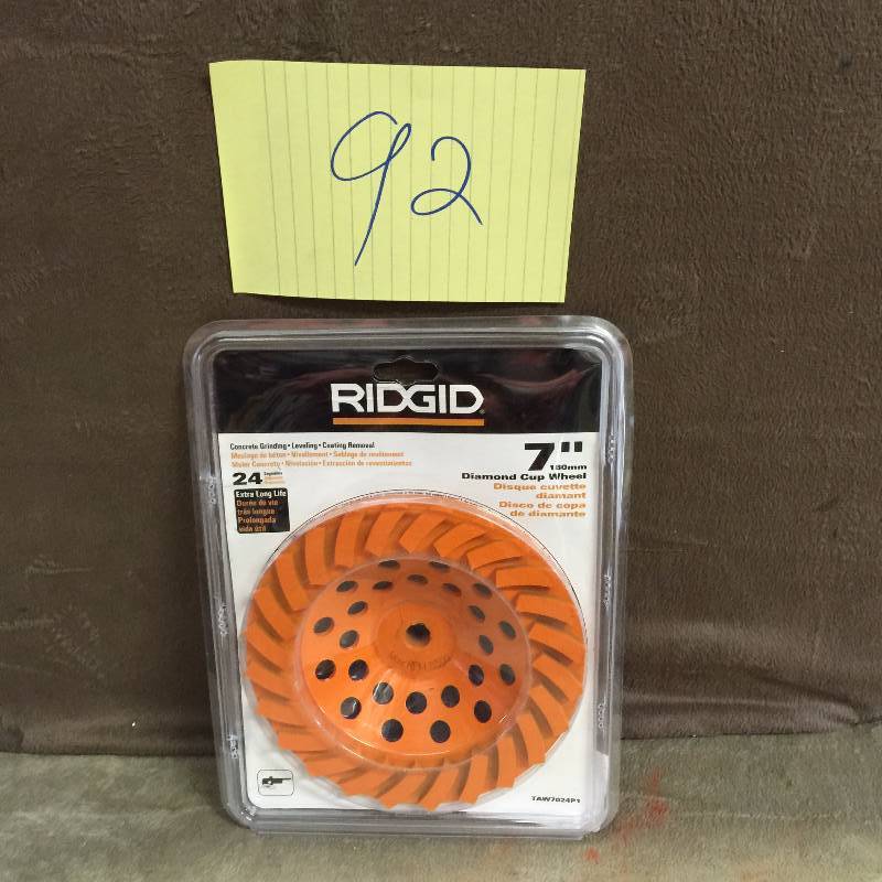 lot 92 image: Ridgid 7 in. 24-Segment Turbo Cup Grinding Wheel
