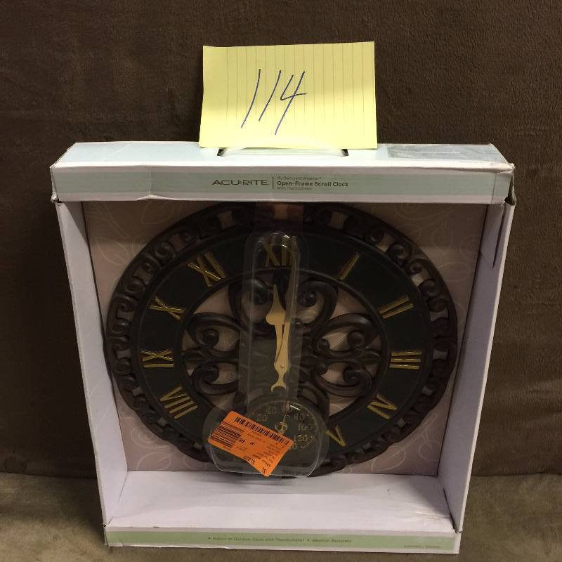 lot 114 image: ACU-RITE-Open-Frame-Scroll-Clock-w-Thermometer New