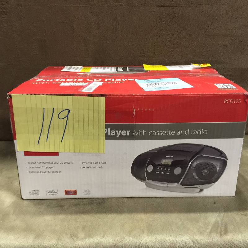 lot 119 image: RCA RCD175 PORTABLE CD BOOM BOX WITH CASSETTE PLAYER