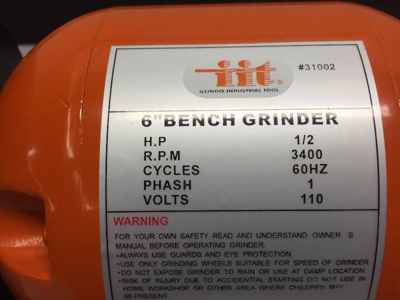 lot 15 image: ILLINOIS INDUSTRIAL TOOLS 6 BENCH GRINDER 12HP