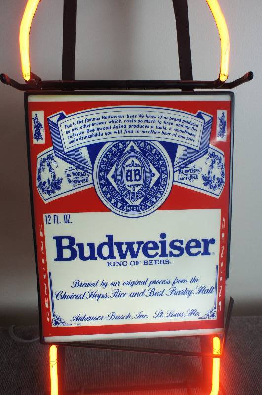 lot 1 image: Budweiser Beer Long Neck Bottle Neon Sign