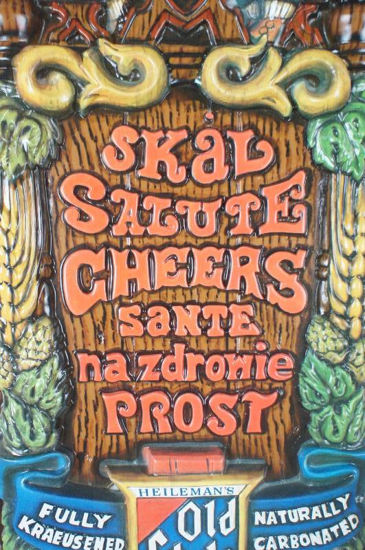 lot 9 image: Old Style Cheers In Six Languages Embossed Sign