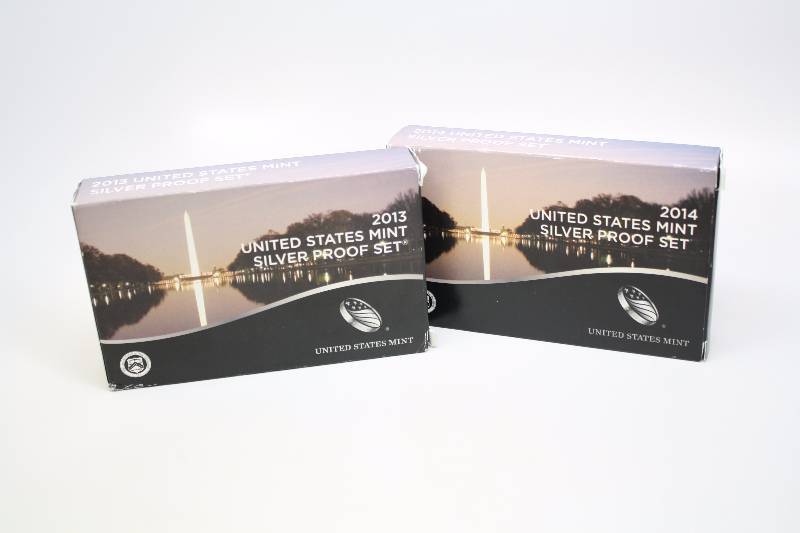 2013 & 2014 United States Mint Silver Proof Sets w boxesand CoA