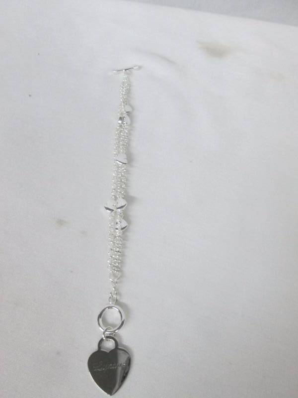 lot 72 image: Silvertone Personalized Heart Charm Bracelet