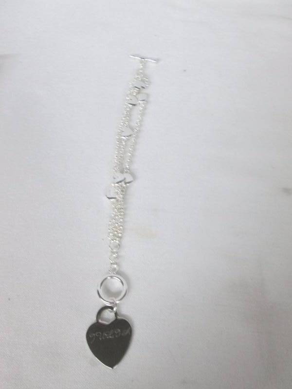 lot 73 image: Silvertone Personalized Heart Charm Bracelet