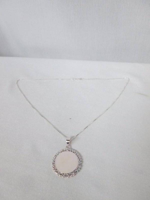 lot 69 image: Sterling Silver Scroll Border Personalized Pendant