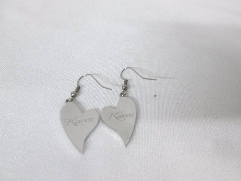 lot 70 image: Stainless Steel Personalized Heart Drop Earrings