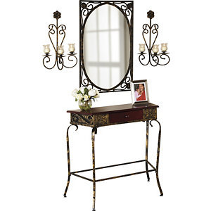 lot 22 image: 4-pc. Console Table, Mirror & Sconce Set