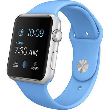 lot 1 image: Apple Watch Sport with 42mm Silver Aluminum Case and Blue Sports Band