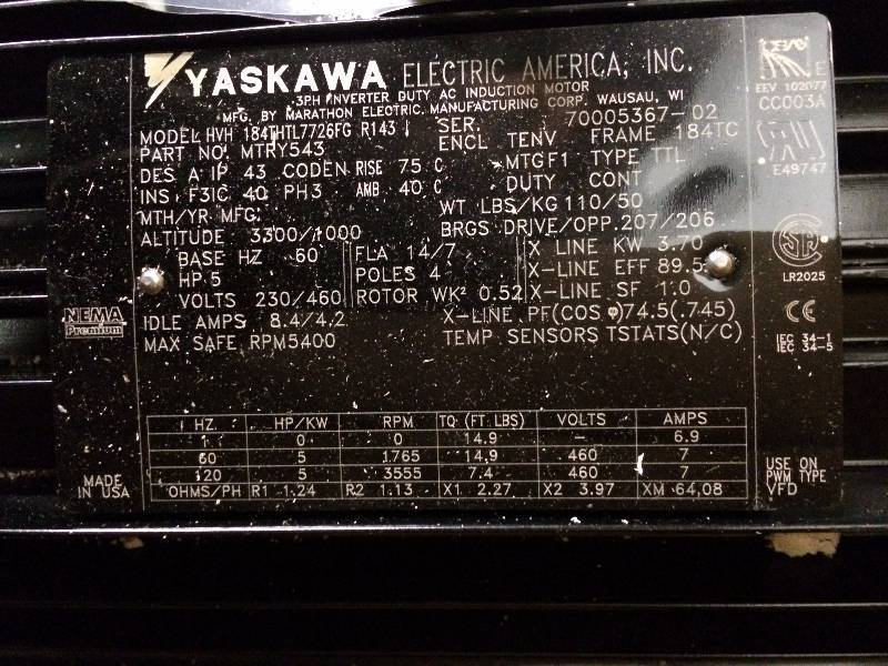 Yaskawa Electric Motor - Brand New Never Used - Electric American Inc