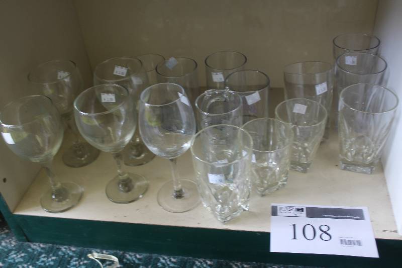 lot 108 image: Shelf Lot of Glassware