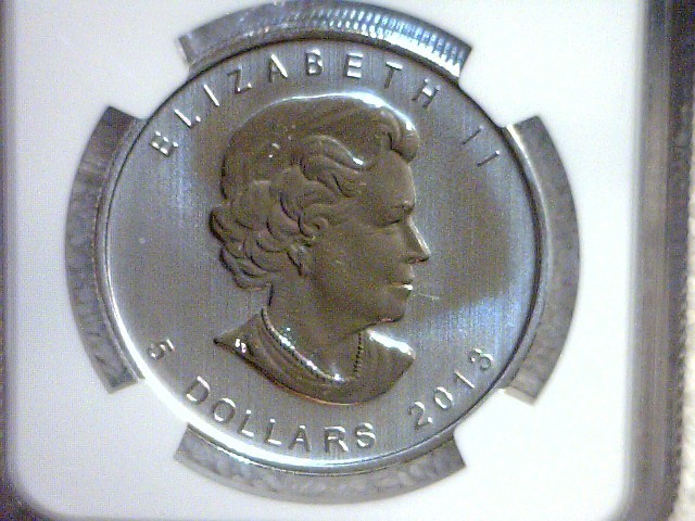lot 48 image: 2013 BU NGC Canada Maple Leaf 25th Anniversary Five Dollar Silver Coin