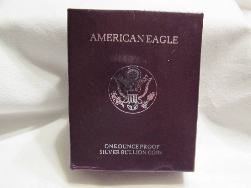 lot 75 image: 1990 American Eagle Silver Proof Coin, in box, one ounce silver