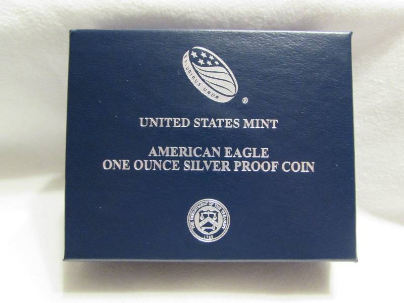 lot 54 image: 2015 American Eagle One Ounce Silver Proof Coin, in box, COA, Velvet Case