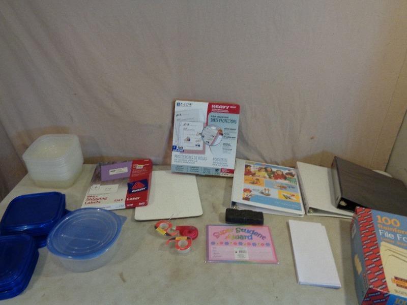 lot 169 image: Storage Containers with Lids, Office Supplies, and More