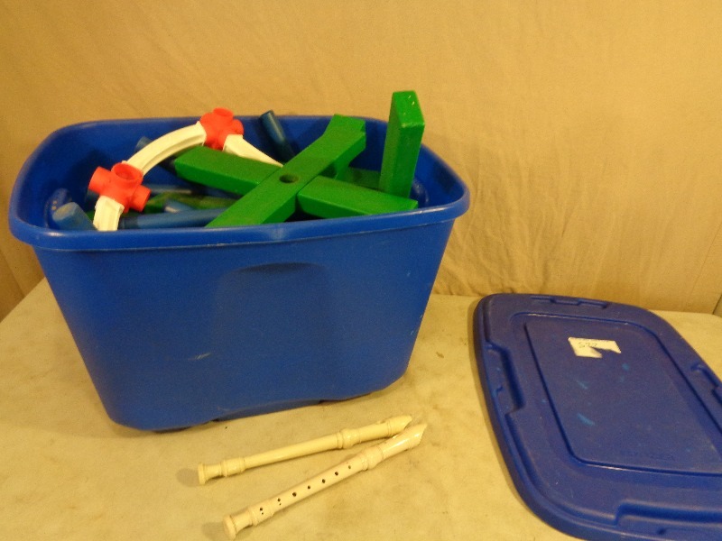 lot 180 image: Tote with Lid Filled with Large Building Toys
