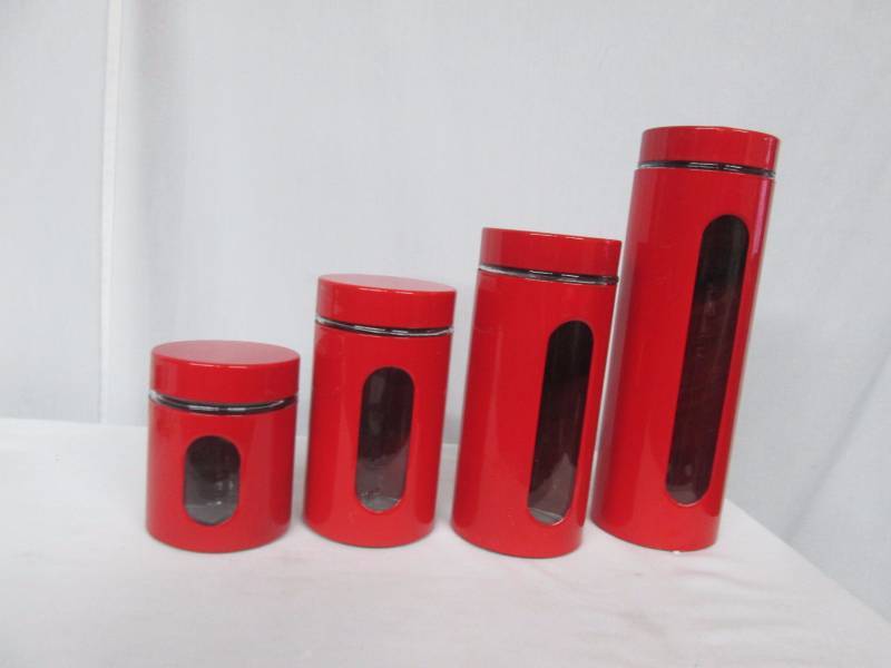 lot 80 image: Chefs Mark Metal Canisters with Glass Windows Set of 4