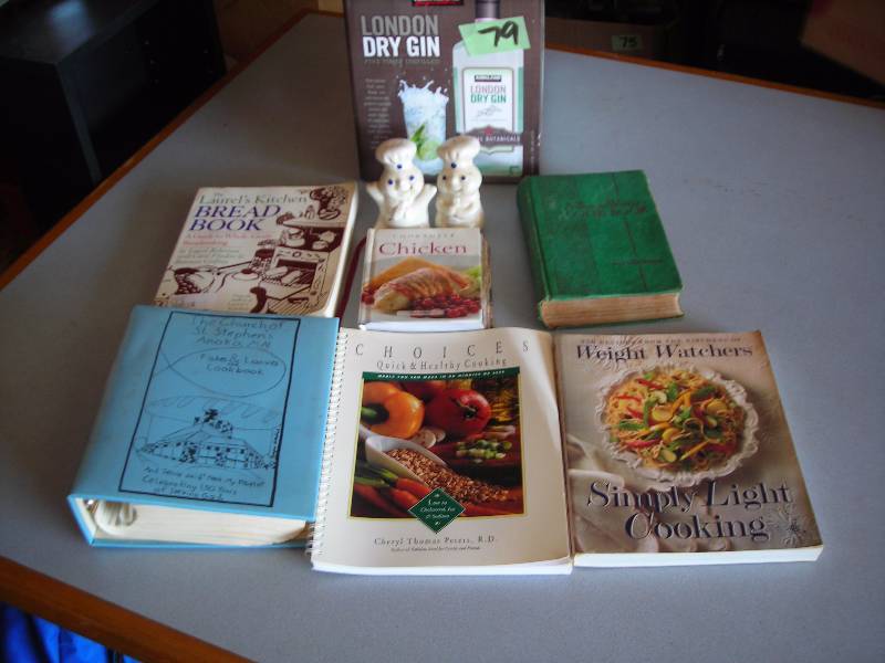 lot 79 image: Pillsbury Dough Boy Salt & Pepper Shakers, Assorted Cook Books
