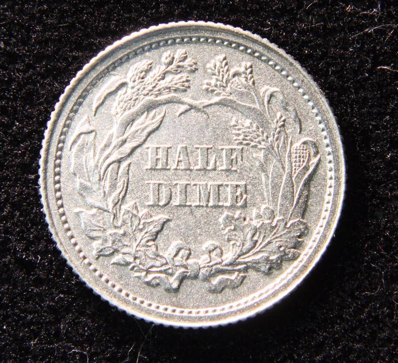 1862 US SEATED SILVER HALF DIME AU DETAILS
